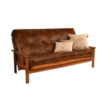 Pemberly Row 75" Traditional Full-Size Faux Leather Futon Mattress with Hinged Innerspring, Foam Construction, in Saddle Brown Finish, Frame Not Included Pemberly Row