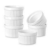 MALACASA Ramekins 6 oz Oven Safe, Porcelain Creme Brulee Ramekins Pudding Custard Cups Small Ceramic Souffle Dishes Ramakan Ramiken Ramicans Baking Bowls Set of 6, White, Series RAMEKIN-DISH MALACASA