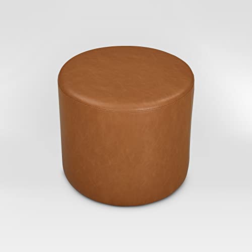 Lifestyle Solutions 19” Wentworth Ottoman Round Faux Leather Bench, Stationary Ottomans, Backless Chair, Footrest for Living Room, Footstool Office, Bedroom, Padded Seat, Caramel Brown Studio Living