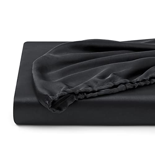 Queen Silk Satin Fitted Sheet, Soft Deep Pocket Single Bottom Bed Sheets Sold Separately, Wrinkle Free, Non- Fading, Breathable, Fully Elasticized(Queen Size, Black) Lanest Housing