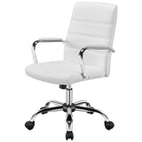 Yaheetech Office Desk Chair Mid-Back Leather Computer Chair Height Adjustable Ergonomic Executive Chair w/Lumbar Support Comfy Thick Padded Armrests and Seat, White Yaheetech
