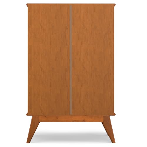 SIMPLIHOME Draper SOLID HARDWOOD Mid Century Modern 32 inch Wide Bar Cabinet in Teak Brown for The Living room, dining room and kitchen SIMPLIHOME