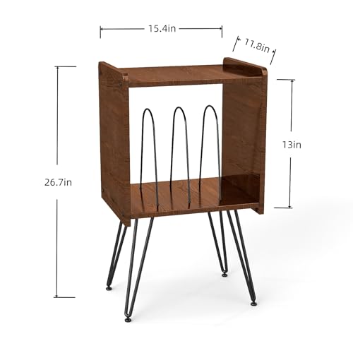 Colitchi Record Player Stand with Vinyl Storage – Compact 12×15in Turntable Tabletop, 27in Tall Mid Century Modern Record Player Cabinet for Small Spaces Colitchi