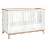 Babyletto Scoot 3-in-1 Convertible Crib with Toddler Bed Conversion Kit in White and Washed Natural, Greenguard Gold Certified babyletto