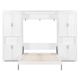 THINK 30 Full Size Murphy Bed with Dual 6-Tier Side Shelves&Dual Sliding Cabinet, Wooden Foldable Hidden Wall Bed with Large-Capacity Storage System, Space-Saving Murphy for Bedroom Study Home Office THINK 30