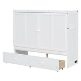 Merax Murphy Bed Cabinet Full Size with Storage Drawers, Chest Cube Bed for Guest Room, Built-in Sockets & USB Ports, for Home Office or Small Bedroom, White Merax