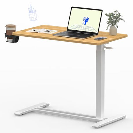 FLEXISPOT Mobile Standing Desk with Wheels Pneumatic Laptop Desk Rolling Computer Cart Movable Height Adjustable Small Sit Stand Desk Computer Workstations Home Use(31.5" W x 17.7" D, Maple) FLEXISPOT