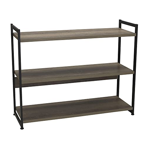 Household Essentials Ashwood 3 Tier Storage Shelf with Metal, Grey Shelves – Black Frame Household Essentials