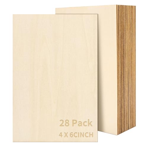 28 PCS Basswood Sheets - 4 x 6 x 1/16 Inch Thin Unfinished Craft Wood Pieces for DIY Projects, Model Making, Drawing, and Engraving SOKOSEY