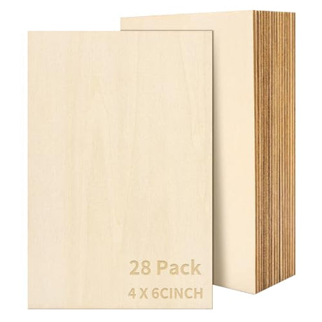 28 PCS Basswood Sheets - 4 x 6 x 1/16 Inch Thin Unfinished Craft Wood Pieces for DIY Projects, Model Making, Drawing, and Engraving SOKOSEY