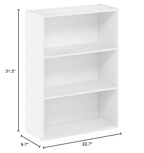 Furinno Pasir 3-Tier Open Shelf Bookcase in Elegant Plain White - WoodArtSupply