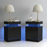OneBlis LED Nightstands Set of 2, 17 Inches Night Stand Set 2, Modern Bedside Table with LED Lights, High Gloss Surface, End Table with Storage for Bedroom, Black OneBlis
