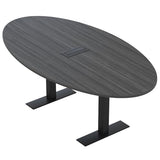 4-Person Oval Shaped Conference Table with Power and Data | Harmony Series Office Table with Matte Black Metal T- Bases | Meeting Tables for Offices, Training Rooms, and Homes | Asian Night – 6’ SKUTCHI DESIGNS INC.