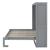 MERITLINE Full Horizontal Murphy Chest Bed,Wood Folding Grey Murphy Bed Cabinet for Adults No Box Spring Needed MERITLINE