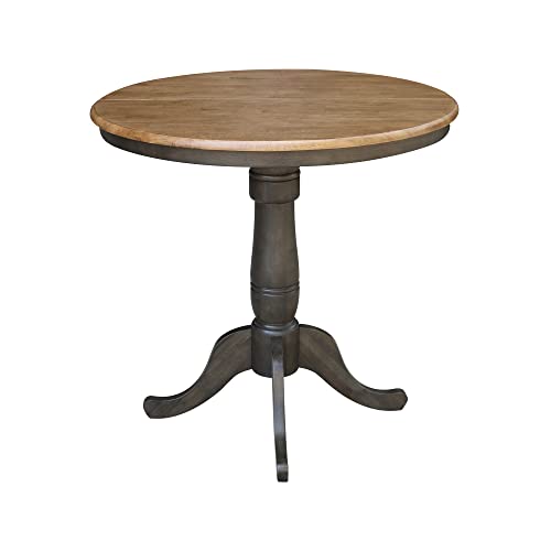 IC International Concepts 36" Round Top Pedestal 12" Leaf-35.3" H-Counter Height Dining Table, Hickory/Washed Coal IC International Concepts