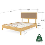 Bme Nipe 14 Inch Bohemian Queen Bed Frame with Adjustable Woven Headboard in Natural Acacia Wood Bme