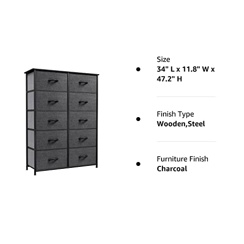 YITAHOME 10 Drawer Dresser - Fabric Storage Tower, Organizer Unit for Bedroom, Living Room, Hallway, Closets - Sturdy Steel Frame, Wooden Top & Easy - WoodArtSupply