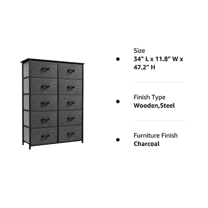 YITAHOME 10 Drawer Dresser - Fabric Storage Tower, Organizer Unit for Bedroom, Living Room, Hallway, Closets - Sturdy Steel Frame, Wooden Top & Easy - WoodArtSupply