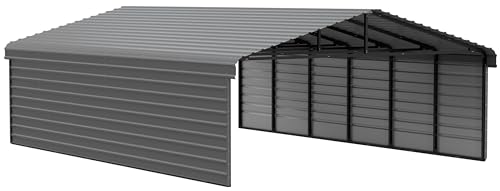 Arrow Carports Galvanized Steel Carport, with 2-Sided Enclosure, Compact Car Metal Carport Kit, 20' x 29' x 9', Charcoal ShelterLogic