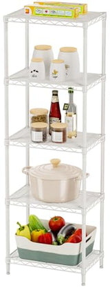 SINGAYE 5 Shelves Storage Shelf Wire Closet Bathroom Organizers Metal Pantry Kitchen Small Garage Shelving Unit Laundry Room Organization Home Corner Rack Estantes para Cocina White 10" Dx16 Wx55”H SINGAYE