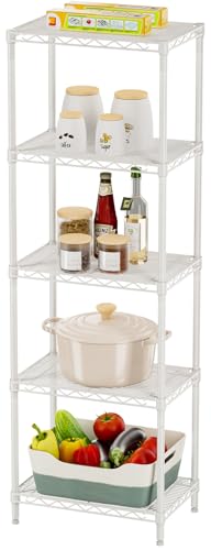 SINGAYE 5 Shelves Storage Shelf Wire Closet Bathroom Organizers Metal Pantry Kitchen Small Garage Shelving Unit Laundry Room Organization Home Corner Rack Estantes para Cocina White 10" Dx16 Wx55”H
