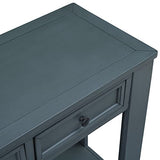 Knocbel Console Table with 4 Storage Drawers Bottom Shelf, Rustic Distressed Sofa Table for Entryway Hallway, Assembly Required, 63" W x 14" D x 30" H, Navy Knocbel