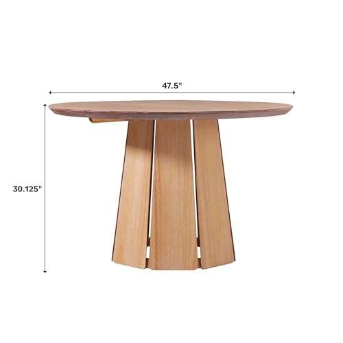 Walker Edison Scandinavian Paneled-Wood Pedestal Base Round Top Dining Table, 48 Inch, Cerused White Walker Edison