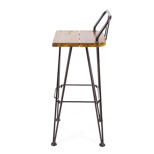 Christopher Knight Home Denali Outdoor Industrial Acacia Wood Bar Set with Finished Iron Frame, Teak Finish / Rustic Metal Christopher Knight Home