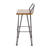 Christopher Knight Home Denali Outdoor Industrial Acacia Wood Bar Set with Finished Iron Frame, Teak Finish / Rustic Metal Christopher Knight Home