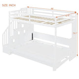 Full Murphy Bunk Bed with Desk and Hydraulic Lift, Full Over Full Size Murphy Bed with Storage Stairs, White Bellemave
