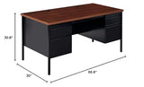 Lorell Fortress Series Double Pedestal Desk, 60" x 30" x 29.5", Black Steel Frame with Walnut Top Lorell