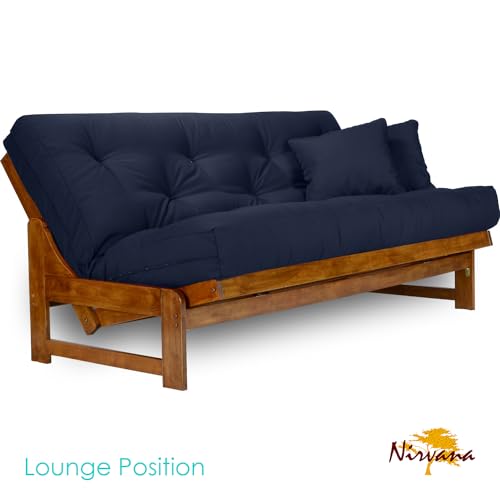 Nirvana Futons Arden Futon Set - Full Size, Frame, 8" Mattress, Twill Navy Blue Cover Nirvana Futons