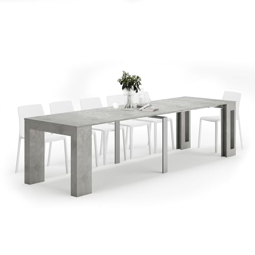 Mobili Fiver, Easy, Extendable Console Table with Extension Leaves Holder, 17.7(120.1) x35.4 in, Concrete Effect, Grey, Made in Italy Mobili Fiver