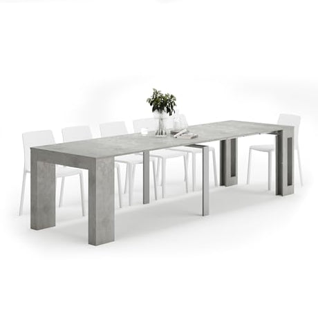 Mobili Fiver, Easy, Extendable Console Table with Extension Leaves Holder, 17.7(120.1) x35.4 in, Concrete Effect, Grey, Made in Italy Mobili Fiver