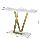 43.3" Gold Console Table, Modern Entryway Table with White Faux Marble Top & Metal Base, Narrow Sofa Table for Living Room, Hallway, Foyer PyroLog