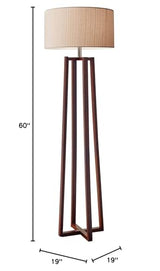 Adesso 1504-15 Quinn Floor Lamp, 60 in, 150 W Incandescent/CFL, Walnut Birch Wood, 1 Wooden Lamp , White Adesso