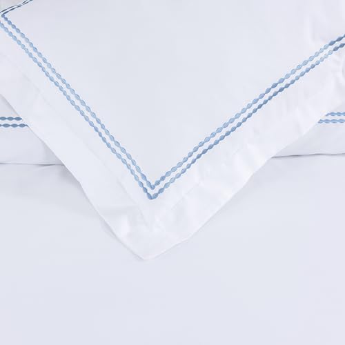 Dreamology White Duvet Cover Luxury Hotel Quality Bedding Set 100% Cotton Embroidered Duvet Covers with 2 Pillow Shams Hypoallergenic Zipper Closure 3 Pieces Duvet Set (Sky Blue, King) Dreamology