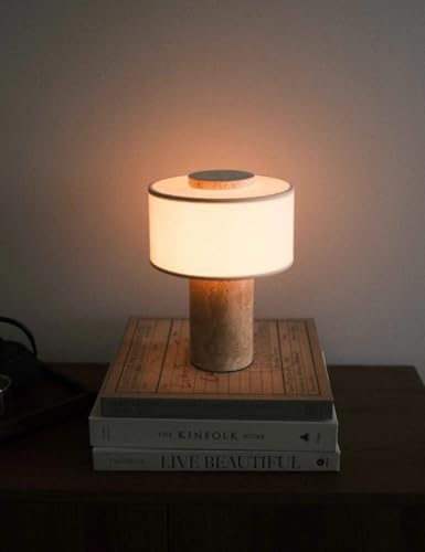 BSOD Travertine Lamp, Rechargeable 10 Inch Stone Table Lamp Marble Wabi Sabi Light Fixture Cordless Touch Dimmable LED Decor for Console, Side, Entryway, Foyer, Counter(Rechargeable Travertine Lamp) BSOD