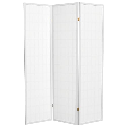Red Lantern 6 ft. Tall Window Pane Shoji Screen - White - 3 Panels Red Lantern