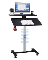 TecbL Pneumatic Standing Desk with Wheels - Adjustable Height 28" - 46" & 0-90° Tilt, 31.5" x 17.7" Skin-Feel Desktop, Rolling Computer Desk for Home Office, Hospital, School (Black) TecbL