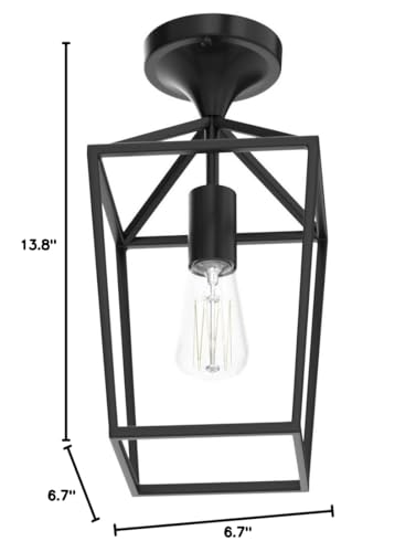 【Upgraded】 Semi Flush Mount Ceiling Light, Black Industrial Ceiling Light Fixtures, Farmhouse Light Fixture for Entryway Porch Hallway Stairway Garage Living Room Dining Room Balcony