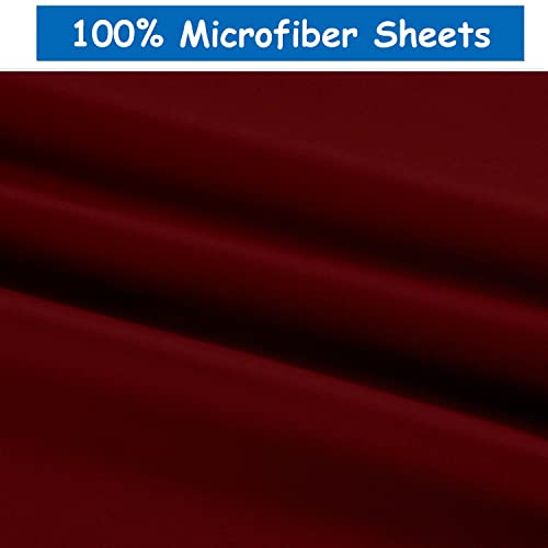 Ready To Rest Super Single Waterbed Sheets, 4 Piece Attached Sheet Set, Fits 18 Inch Deep Mattress, Brushed Microfiber, Ultra Soft and Lightweight (Burgundy) Ready To Rest