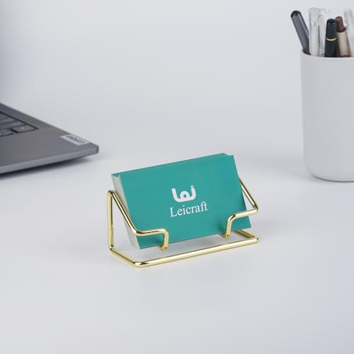 Leicraft Business Card Holder for Desk, Cute Metal Card Organizers and Office Desk Accessories for Men and Women (Golden) Leicraft