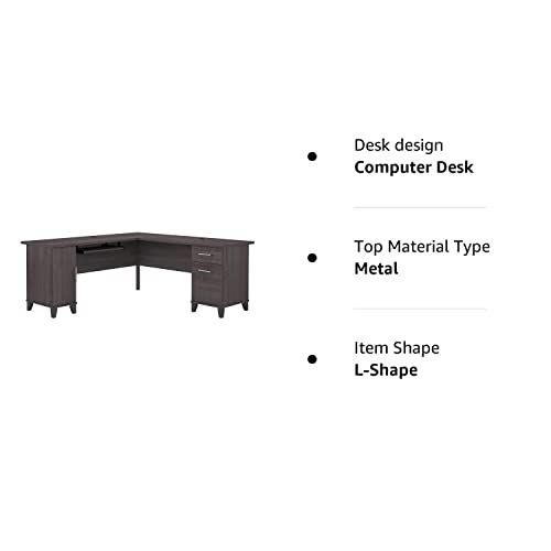 Bush Furniture Somerset L Shaped Desk with Storage | Corner Computer Table for Home Office, 72W, Storm Gray - WoodArtSupply