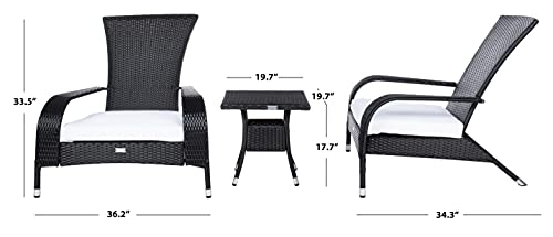 SAFAVIEH Outdoor Collection Edna Black/White Cushion 3-Piece Lounge Set with Table (PAT7719A) SAFAVIEH
