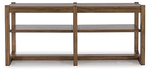 Signature Design by Ashley Cabalynn Farmhouse Sofa Table with 2 Adjustable Shelves, Light Brown - WoodArtSupply