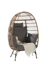 Oversized Patio Egg Chair, Wicker Rattan Egg Chair for Adult, Indoor Outdoor Patio Large Wicker Basket with Water-Resistant Cushion, Outdoor Lounge 360Lbs Capacity - Dark Gray cattino