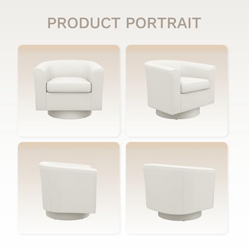 COLAMY Upholstered Swivel Barrel Accent Chair with Ottoman, Modern Single Sofa Lounge Armchair Club Chair with Storage Space for Living Room Bedroom Office, Beige COLAMY