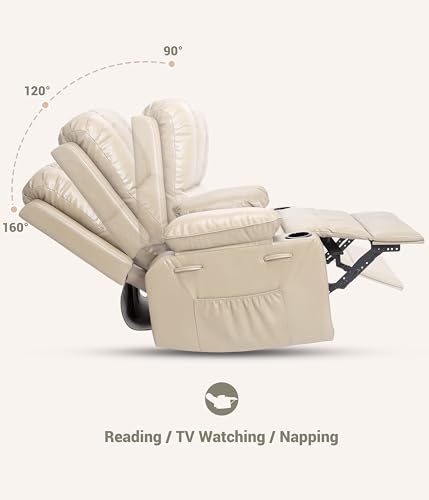MegaChoice Oversized Manual Recliner Chair, Adjustable Home Theater Seating with Lumbar Support & Footrest, PU Leather Lounge Chair with Side Pocket for Living Room, Bedroom, Nursery MegaChoice