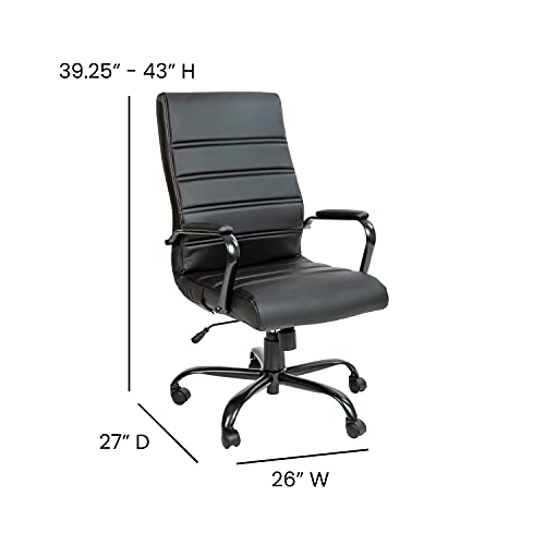 Flash Furniture Whitney High-Back Swivel LeatherSoft Desk Chair with Padded Seat and Armrests, Adjustable Height Padded Office Chair, Black Flash Furniture